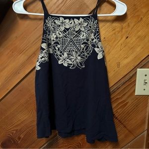 Navy Tank Top with embroidered floral design
